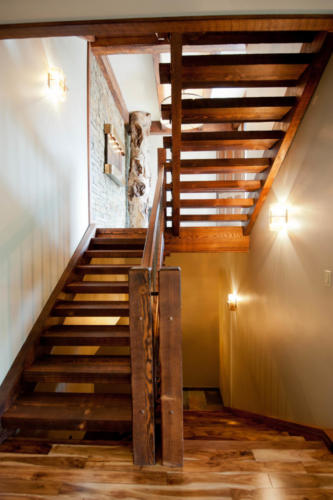 New construction Banff Canmore wood stairs hardwood floors timberframe contemporary industrial design 